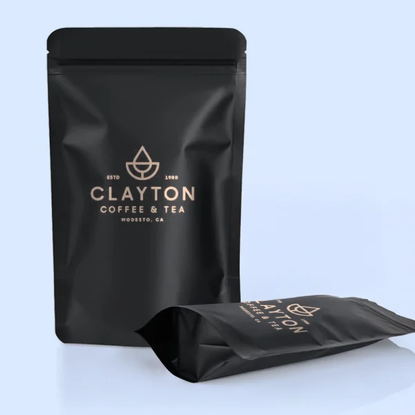 Stand-up black Mylar bag featuring bottom gusset for enhanced shelf display